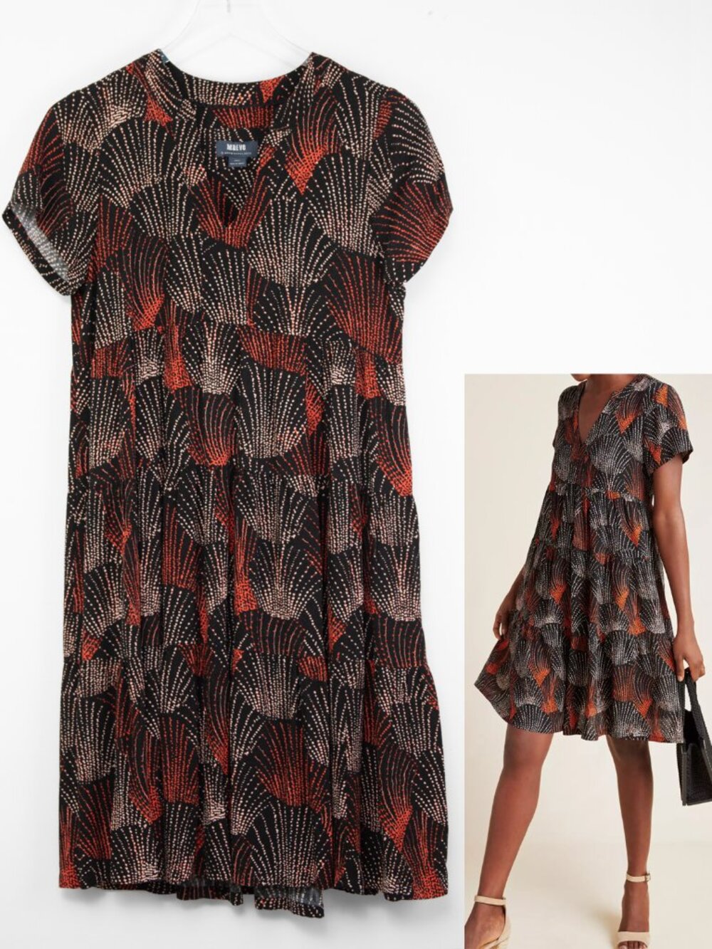 Anthropologie Maeve Tania Tiered Tunic Dress Geometric Black Orange Size Small